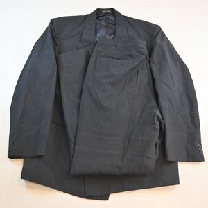 Vtg Mens Double Breasted 50R 38x34 Blue Striped Wool Mens Jacket Pants Suit